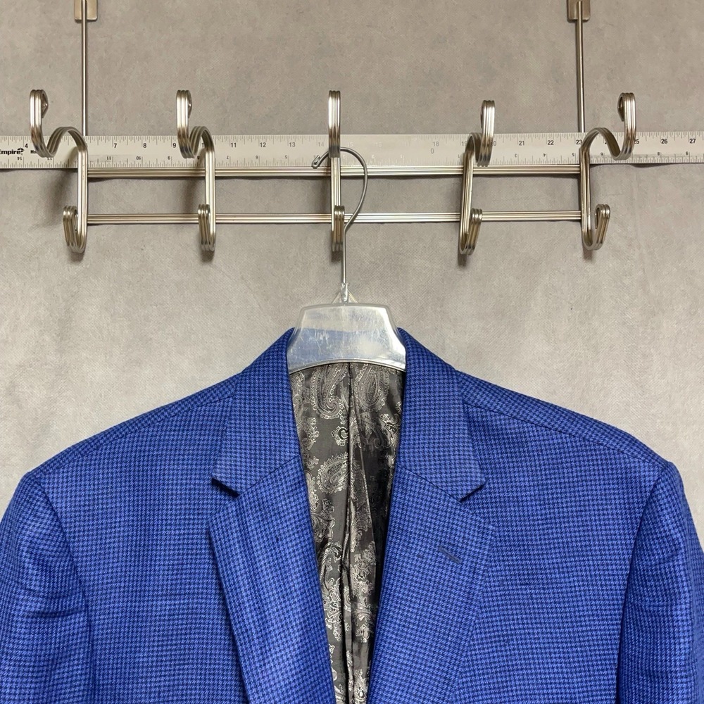 NWT StudioSuits Blazer Men 52L Blue Houndstooth Bespoke Italy Silk Linen Wool